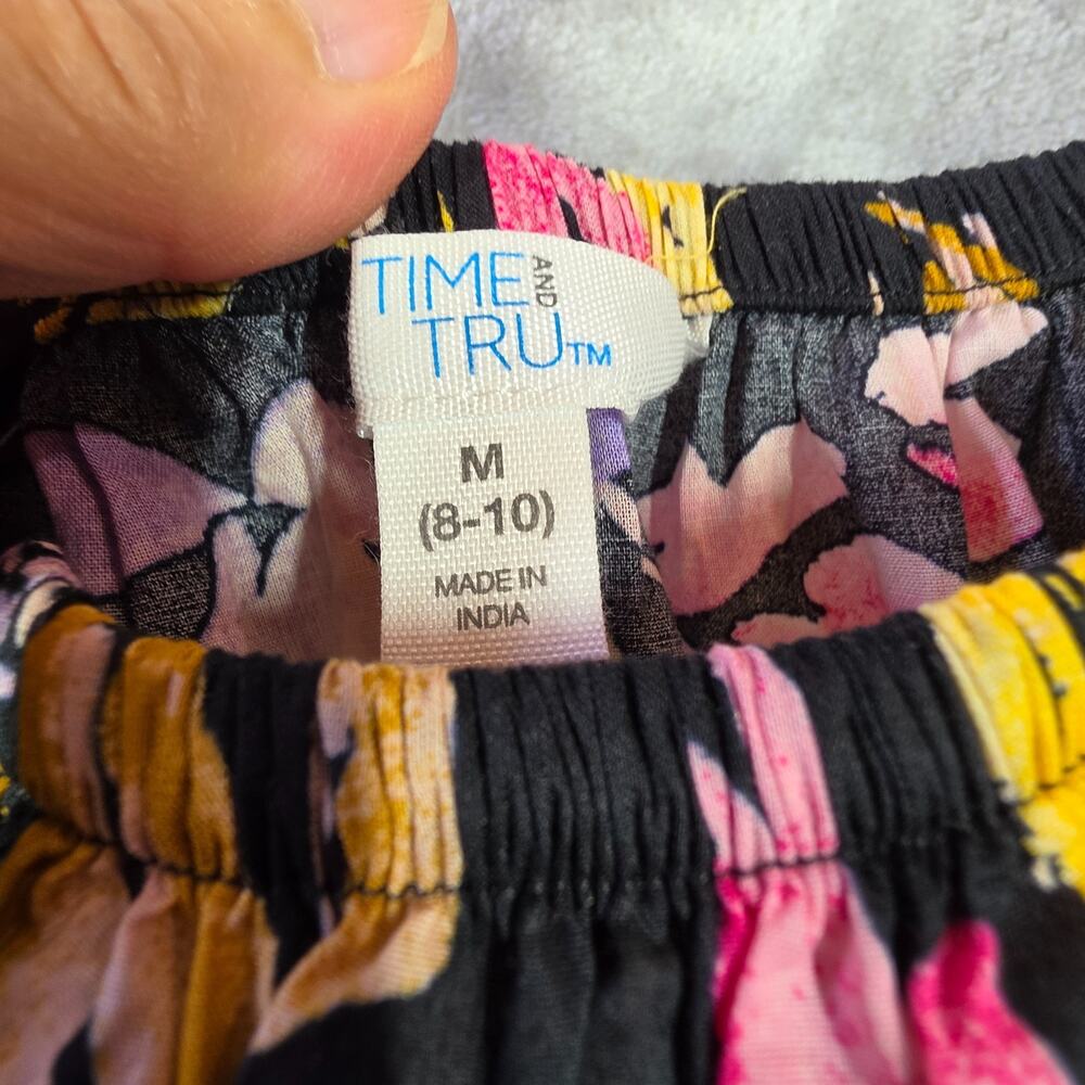 Time and Tru Womens Med Floral Tiered Midi Dress Black Pink Square Neck Boho